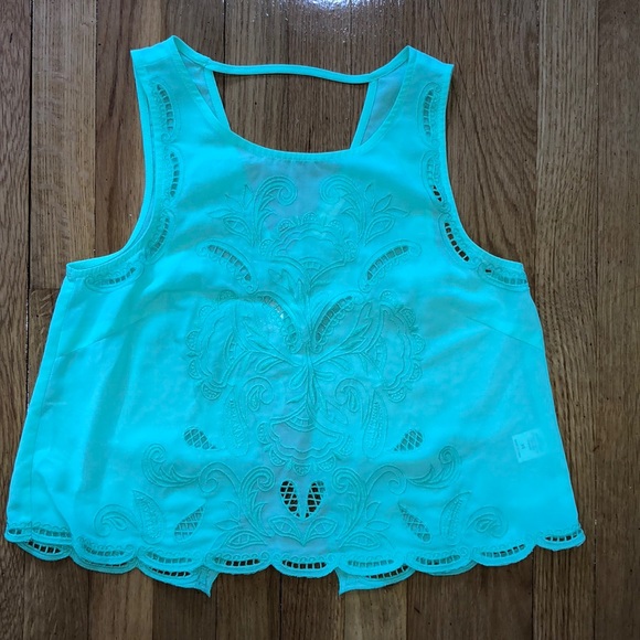 Lush Tops - LUSH Seafoam Green Eyelet Top